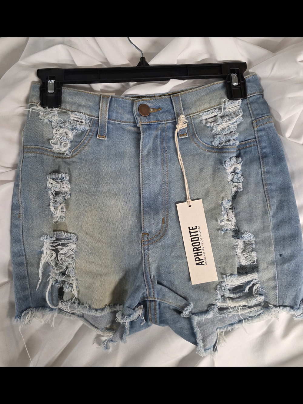 Aphrodite Faded Light Blue Ripped High-Waist Denim Shorts